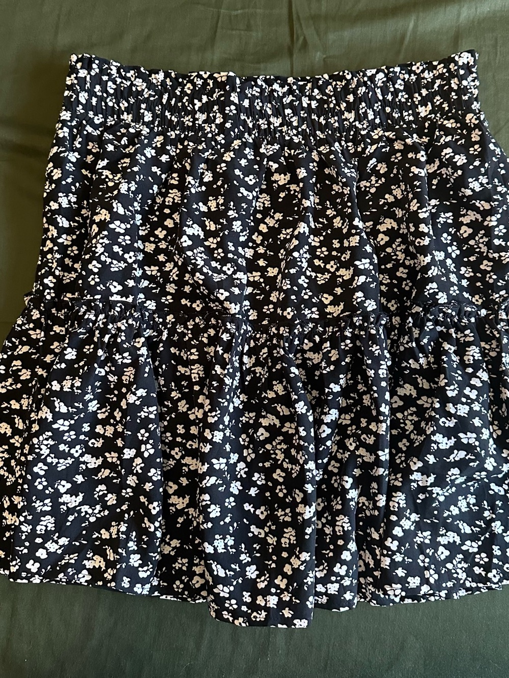 Black & White Floral Mini Skirt with Tiered Ruffle